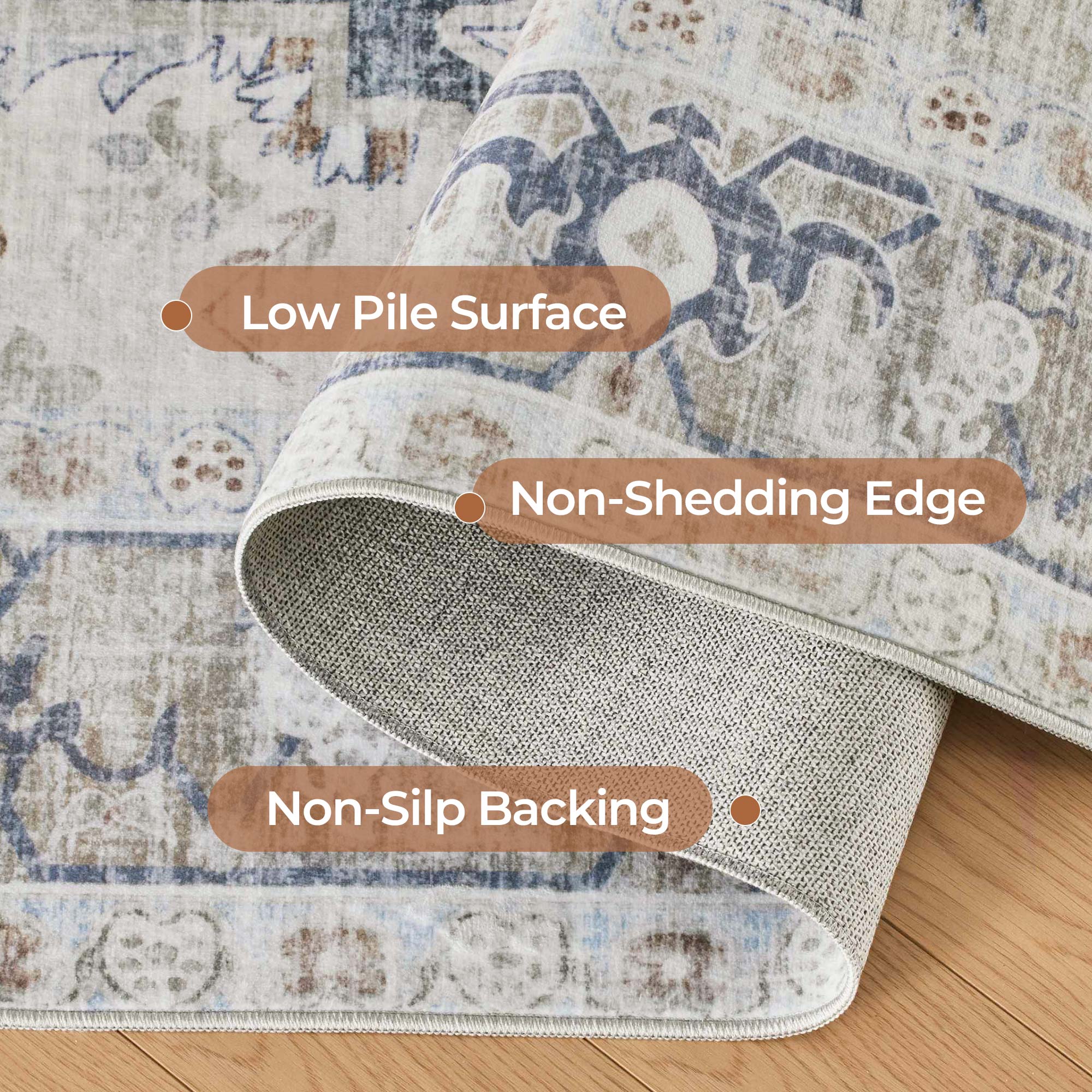 Kokia 8x10 Oriental Area Rug Living Room Washable Non Slip Boho Soft Rugs Bedroom Dining Room Decor-Gray
