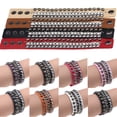 thumbnail image 3 of Anvazise Women's Layered Punk Rock Rivet Bracelet Studded Faux Leather Metal Chain Bangle Rose Red, 3 of 13