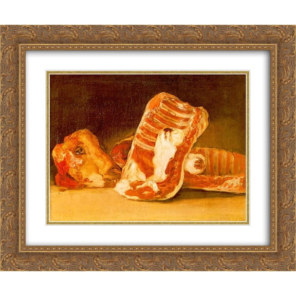 Francisco Goya 2x Matted 24x20 Gold Ornate Framed Art Print 'Still life with sheep's head'