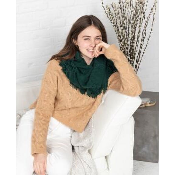 MSRP $35 Inc Raschel-Knit Loop Scarf With Fringe Green One Size