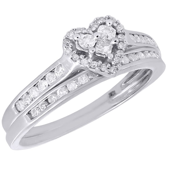 10K White Gold Wedding Bridal Set Princess Diamond Heart Engagement Ring 0.55 Ct