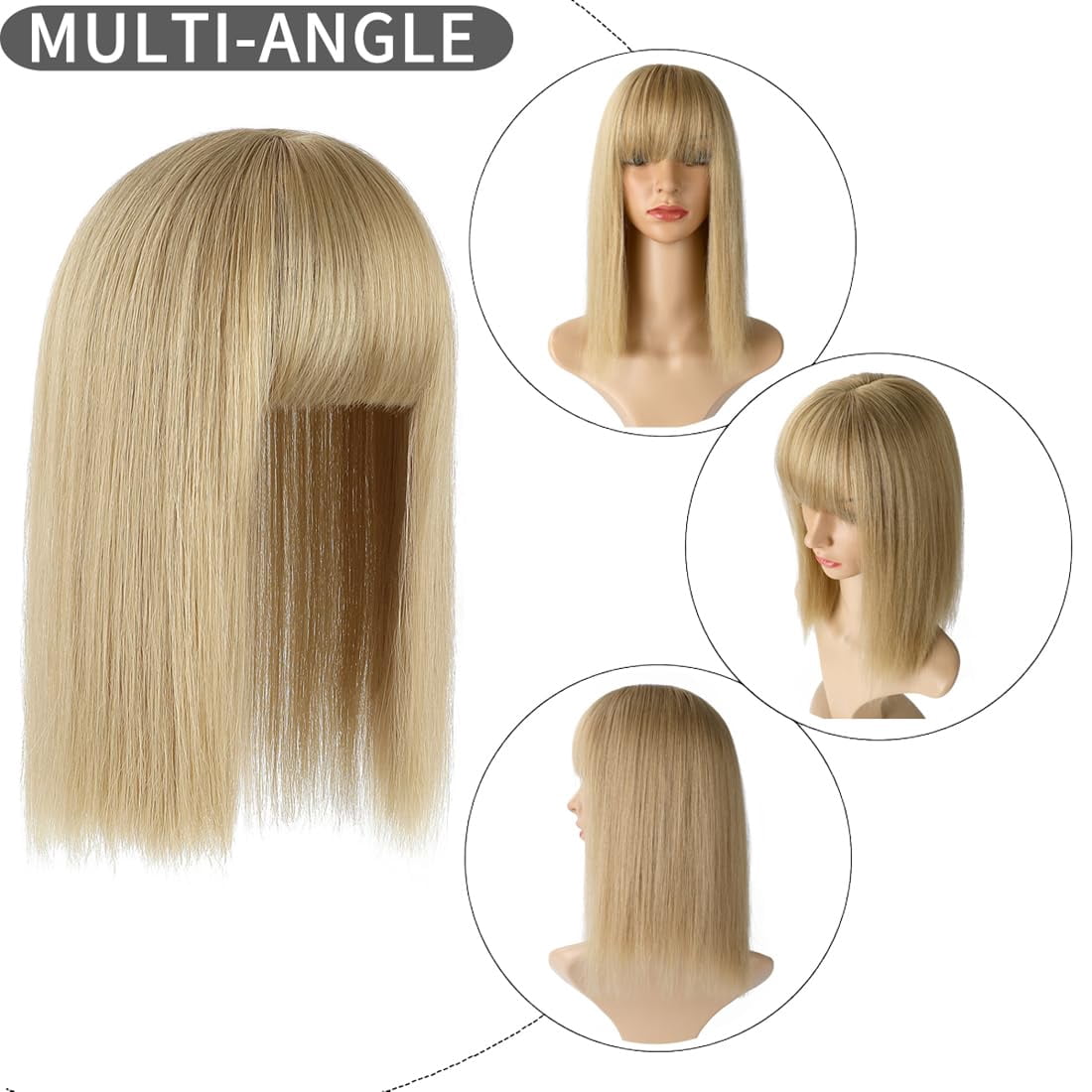 14" Hair Topper with Bangs Clip in Top Extensions 200% Density Silk Base Top Hairpieces Straight Crown Wiglet for Thinning  Hair Women