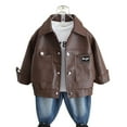 thumbnail image 3 of WOLLED Boys Lapel Leather jacket 1-12Y Kids Toddler Casual Coats Baby Button Jacket, 3 of 10