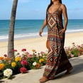 thumbnail image 2 of Lovzfmll Women's Sundress, V-Neck Sleeveless with Spaghetti Straps & Print & Low Back, Bohemian Maxi Dress Brown, S, 2 of 7