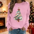 thumbnail image 2 of Wooowa Christmas Tree with Bow Print Long Sleeve Sweatshirt Top Round Neck Casual Soft Breathable for Holiday Home Party Daily Wear, 2 of 6