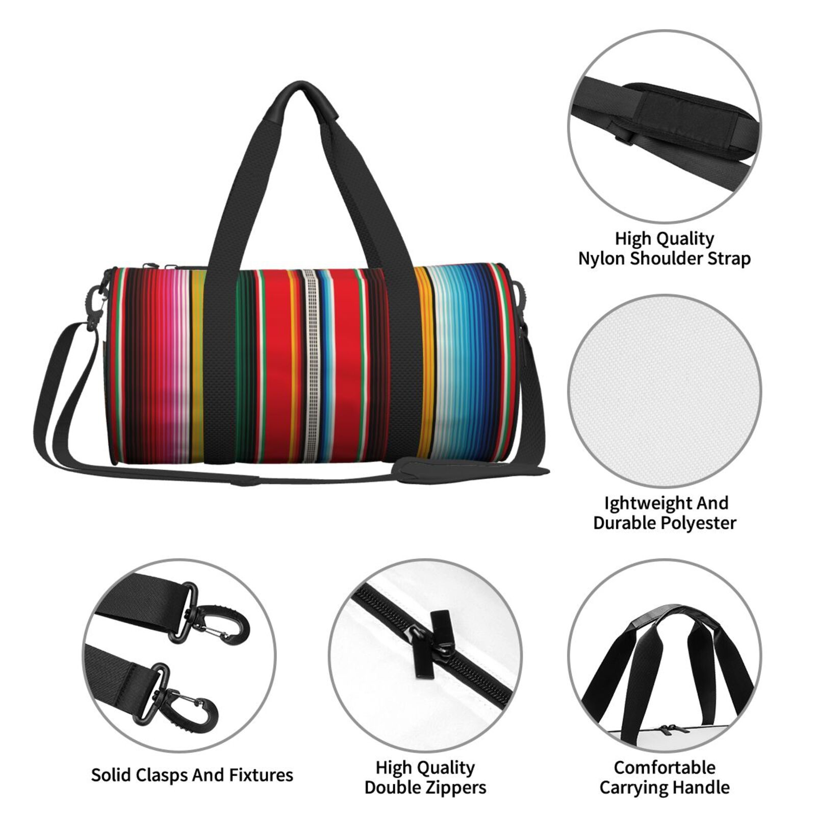 Xecao Mexican Serape Blanket Stripes Print Travel Duffle Bag, Bag Carry On Tote Bags for Women, Travel Sport Gym Bag for Men, Hospital Bag for Labor and Delivery