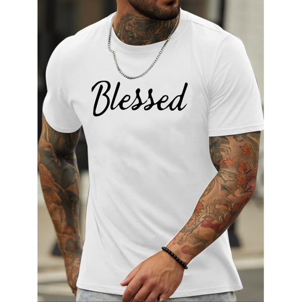 Blessed Creative Print Men's Short Sleeve T-Shirt, Casual Round Neck Top, Versatile And Comfortable Tee, Spring& Summer Collection Tee For Adult, Men, Women, Teen, Teenager, Adolescent, Youth