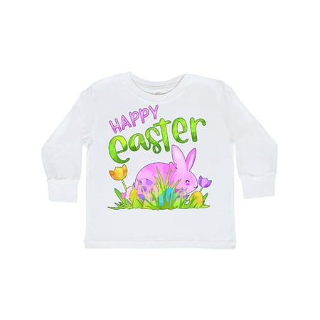 

Inktastic Happy Easter Pink Bunny and Eggs in Grass Gift Toddler Boy or Toddler Girl Long Sleeve T-Shirt