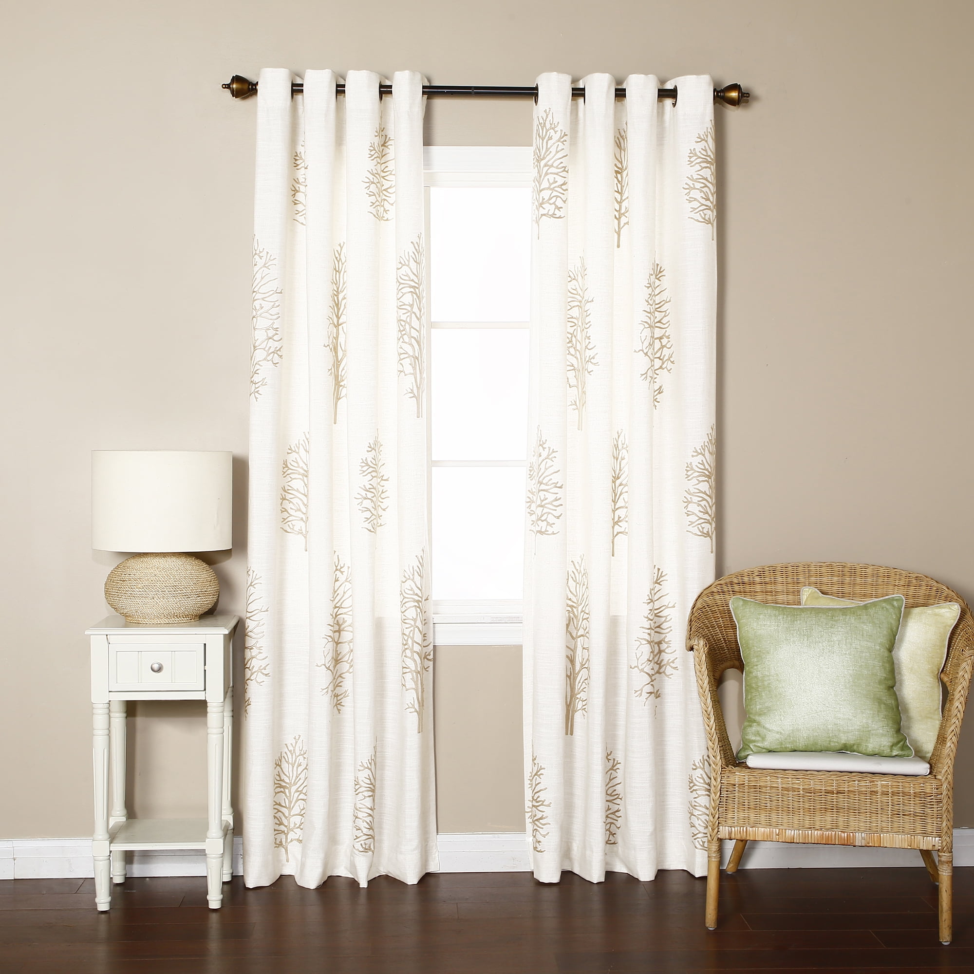 Quality Home Closeout Faux Linen Tree Embroidery Curtains - 52"W x 84"L ...