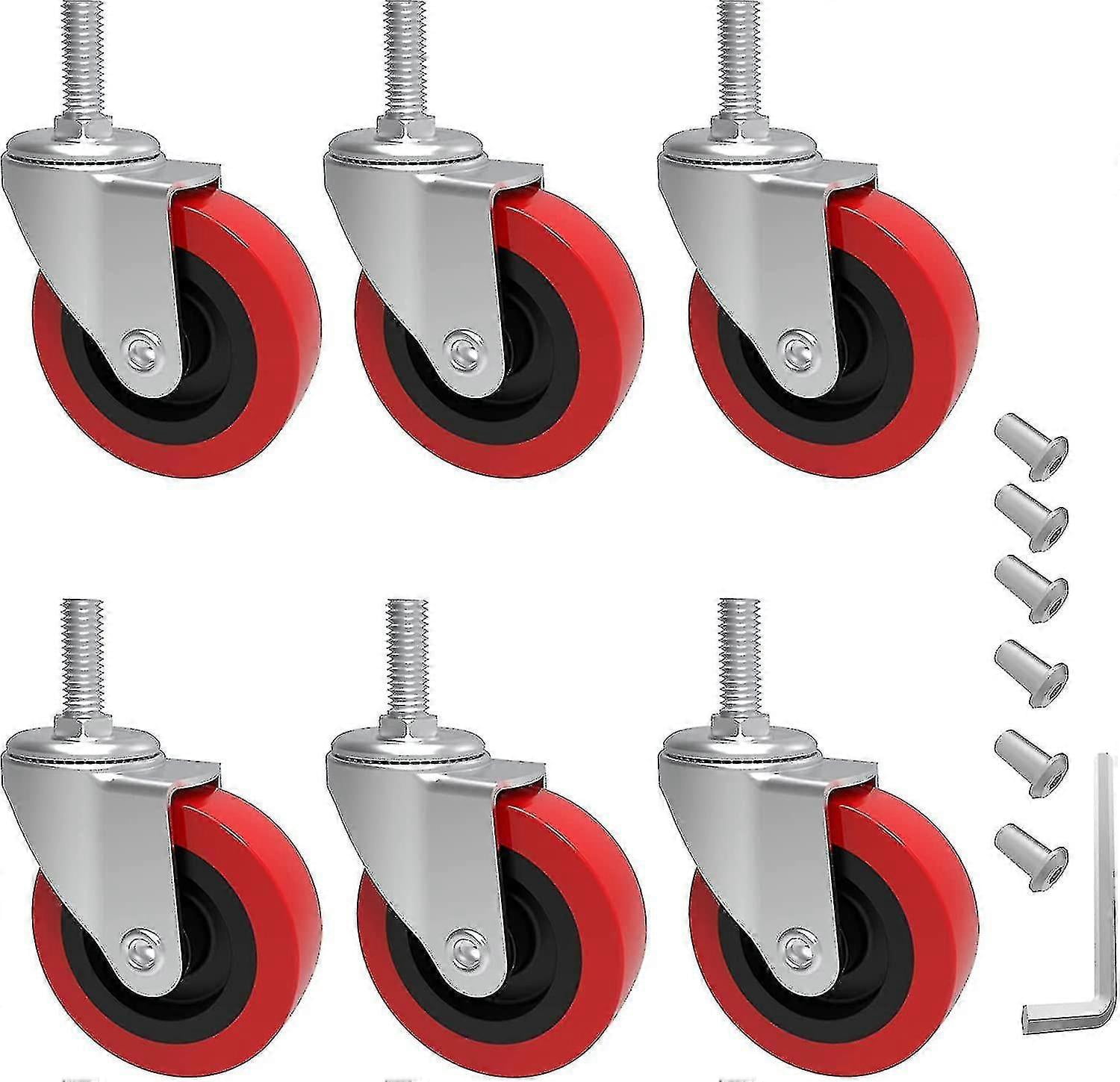 6 Pack Creeper Wheels 2.5 Inch Heavy Duty Swivel Caster Wheel Creeper Service Cart Stool Post Mount, M10 (around 3/8) X 1 Metric Threaded Stem Casters