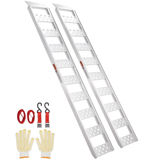 VEVOR Rampas de aluminio, 1250 libras, rampa recta con escalones y correas de carga, rampa de carga portátil para motocicletas, vehículos todo terreno, camiones, cortadoras de cesped, motos de cross
