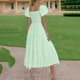 thumbnail image 4 of Vestido de Manga Larga Maxi para las Mujeres Caída Sólido Plisado, Sexy Manga Corta Elástica Cintura Boho Bolsillos, 4 of 9