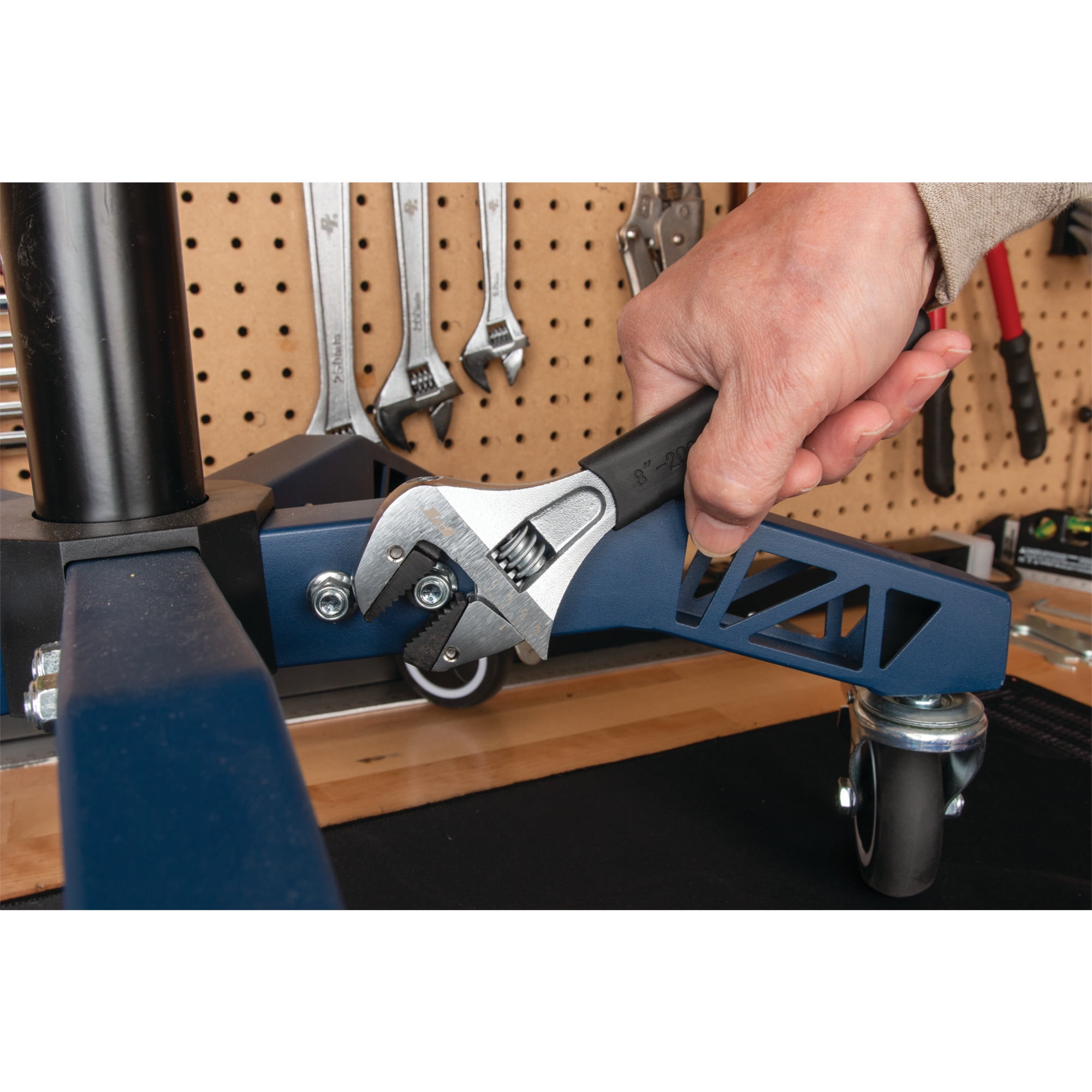 Performance Tool W30625 8 In. Ratcheting Adjustable Wrench - Sliding Jaw, Adjustable, Chrome Vanadium Directional Teeth, Black
