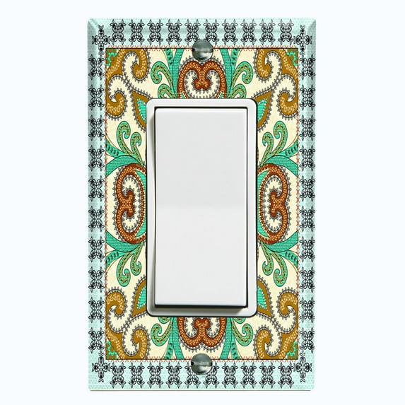 Metal Light Switch Plate Cover Elegant Green Mandala Flower Tile Pattern TIL070