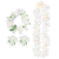thumbnail image 5 of 4 piezas de tocado hawaiano grueso con flores artificiales, collar y pulsera, guirnalda hawaiana, decoración elegante para fiestas tropicales en la playa (blanco), 5 of 5