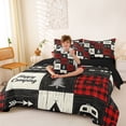 thumbnail image 4 of Catabedysis Geometric Grid Camping 7-Piece Twin Bedding,Happy Camping Patchwork Print Bedding Comforter Set For Boys,Multicolor,Black Reversible, 4 of 7