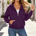 thumbnail image 6 of Womens Hoodies Zip Up Solid Color Casual Full-Zip Blouses Hoodie Drawstring Long Sleeve Comfortable Y2k Winter Zip Up Jackets Oversized Tops With Pockets, 6 of 9