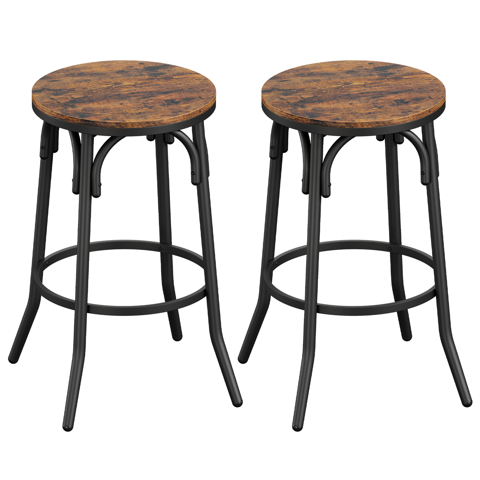 Bar Stools, Set of 2 Stools with Footrest, Industrial, Easy Assembly