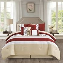 Kashi Home Queen Size Comforter Set 7 Pieces Burgundy Bedspread (86 * 86 Inch) with 2 Pillow Shams, Bedskirt and Decorative Pillows, Embroidered Lightweight Bedding - Magda