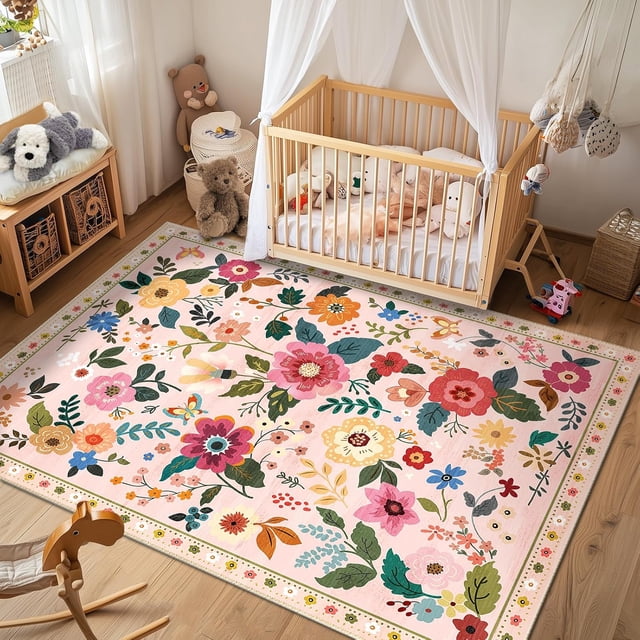 sasyxdc Floral 2x3 Area Rug Machine Washable Boho Carpet Non Slip Doormat Low Pile Flower Area Rugs for Living Room Bedroom Kitchen Dining Room Hallway Entryway Indoor-Yellow/Orange huy