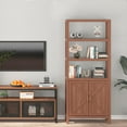thumbnail image 4 of Bookshelf Bookcase, 5 Tier Wooden Bookcases with Open Shelf & Doors Cabinet, 71 in Tall Bookcase with Adjustable Shelves, Farmhouse Bookshelves Library Bookcase for Living Room Home Office, 4 of 7