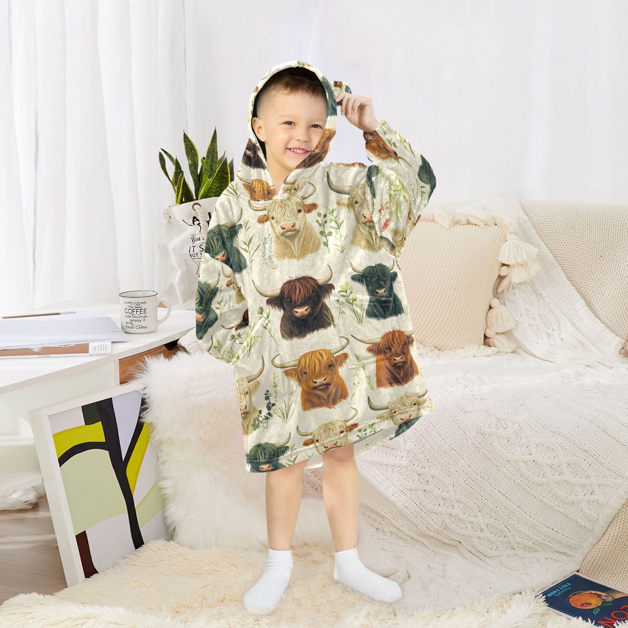 joogoo Blanket Hoodie for Highland Cattles Oversize Sweatshirt 3-14 YR L