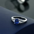 thumbnail image 4 of Gem Stone King 925 Sterling Silver Blue Created Sapphire and White Moissanite 3 Stone Engagement Ring for Women | 1.68 Cttw | Oval 8X6MM | Round 2MM | Gemstone September Birthstone | Size 6, 4 of 5