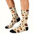 thumbnail image 6 of Halloween Lantern Pumpkin Print Socks, All Over Pumpkin Print Mid Calf Socks, Classic Novelty Socks for Halloween Celebration and Daily Outfit Beige, 6 of 7