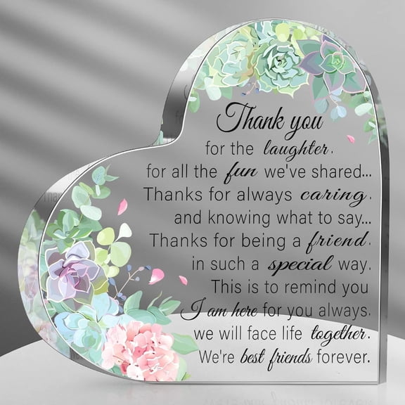 Friendship Gifts for Women Friend Birthday Gifts for Sister Friends Thank You Gifts for Friends Acrylic Heart Decorative Signs Plaques Sunflower Succulent Gift 4"x4"