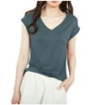 thumbnail image 2 of Antinious Sweatshirt for Women,Tops for Women Trendy,Ladies Solid Casual Short Sleeve V-Neck Blouses,Green,L, 2 of 4