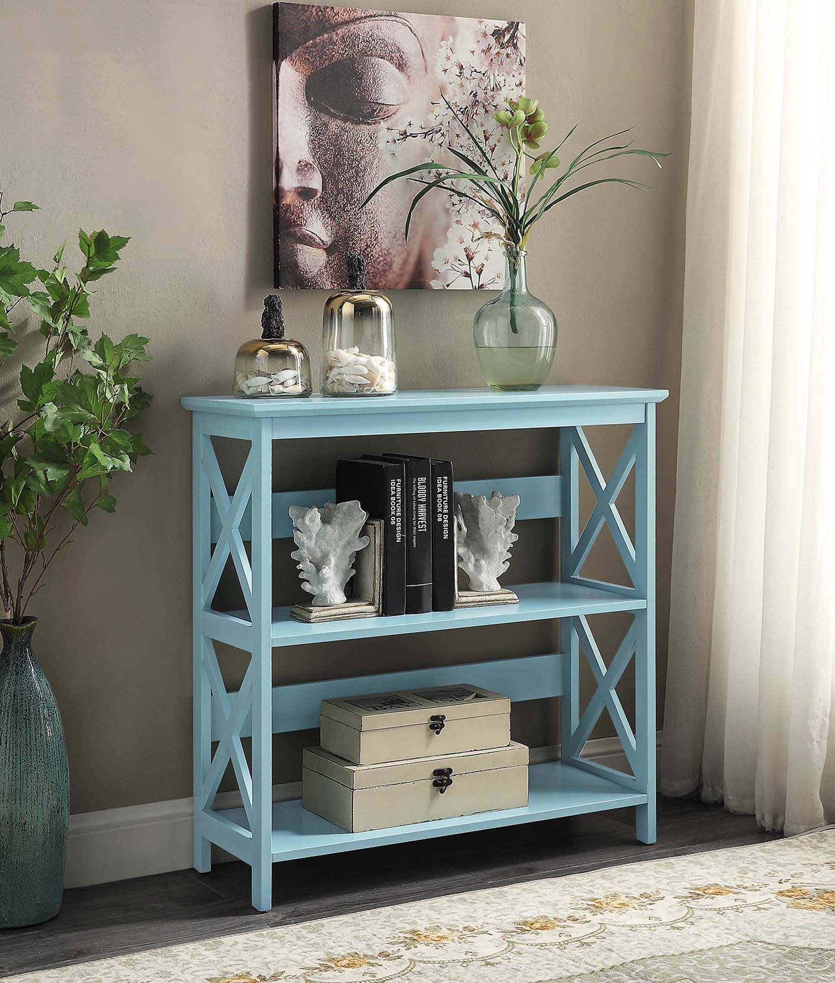 Convenience Concepts Oxford 3 Tier Bookcase, Sea Foam Blue