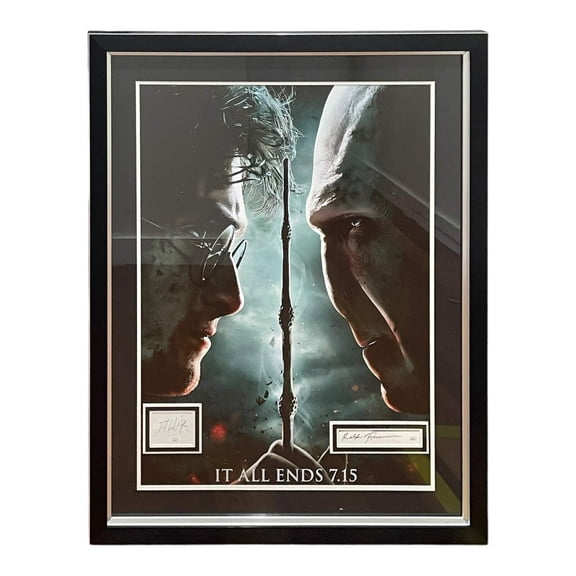 Harry Potter And The Deathly Hollows Full-Size Movie Poster Deluxe Framed with Daniel Radcliffe and Ralph Fiennes Autographs - JSA