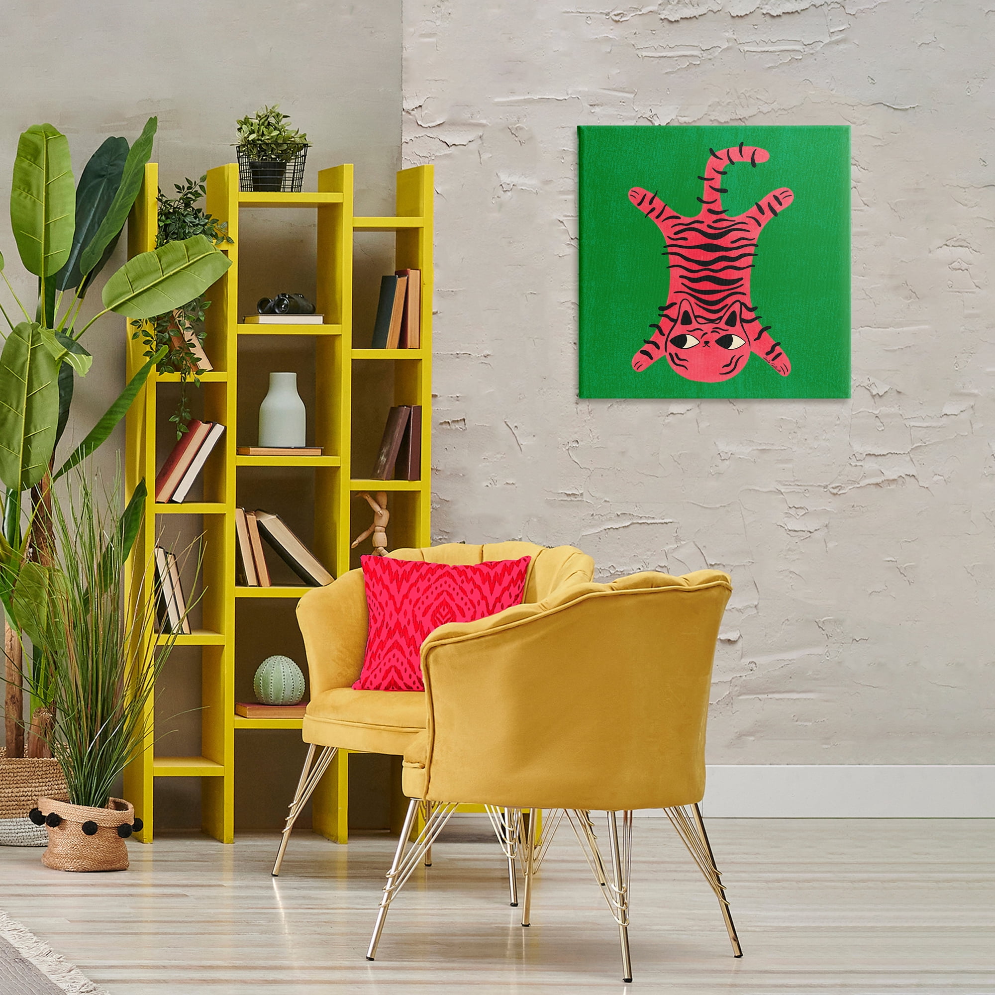 Stupell Industries Funky Retro Cat Pink Animals Painting Wrapped Canvas Art Print Wall Art, 24 x 24