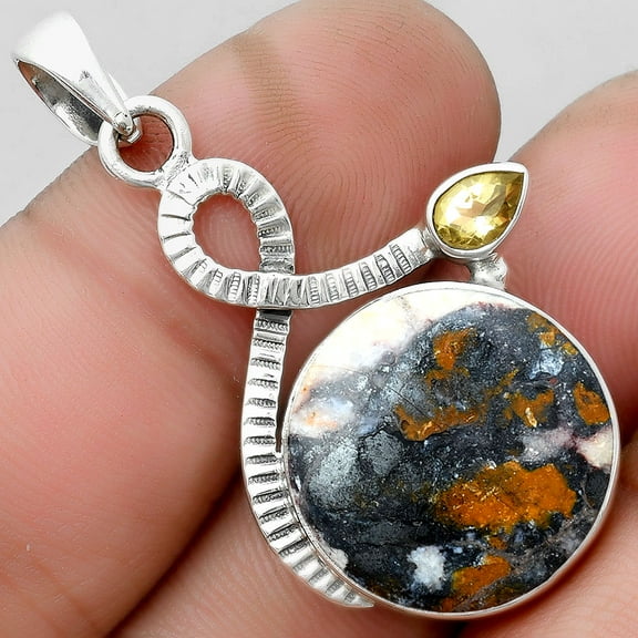 Natural Indian Blanket Jasper & Citrine 925 Sterling Silver Pendant Jewelry SDP104209