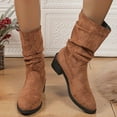 thumbnail image 2 of Womens Slouchy Wide Mid Calf Boots Fashion Winter Fall Suede Pointed Toe Mid Heel Slip on Dress Short Booties, 2 of 6