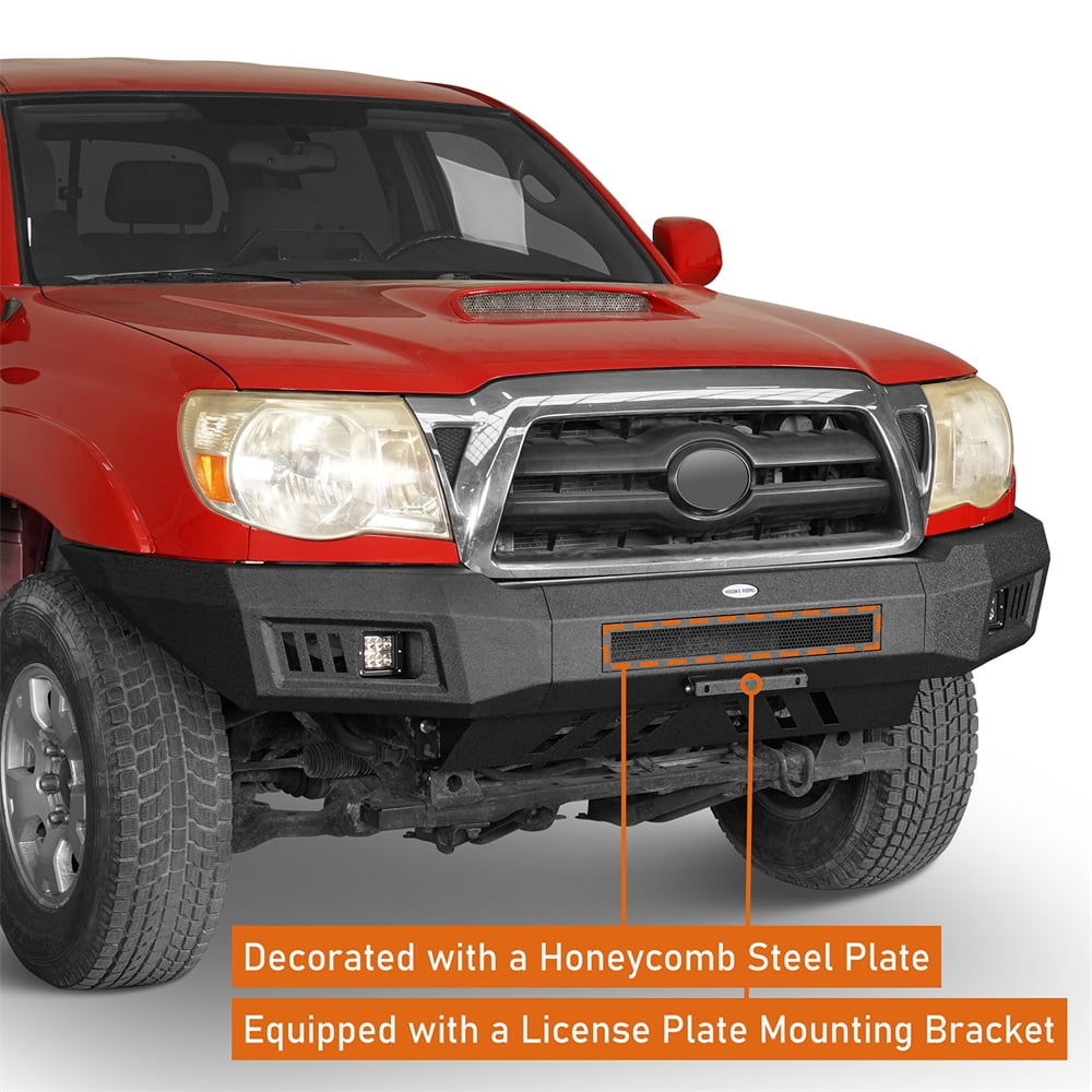 Hooke Road Front Bumper w/ Skid Plate & LED Lights Fit Toyota Tacoma 2005-2011