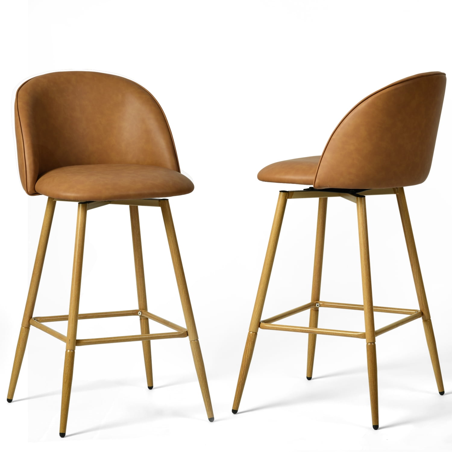 Homy Casa 26" Swivel Counter Height Bar Stools, Set of 2, Kitchen Island Chairs, Cognac Brown