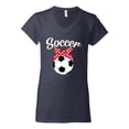 thumbnail image 2 of Wild Bobby, Cute Soccer Mom Ribbon Soccer Ball Gift Sports, Mother's Day, Women Standard V-Neck Tee, Navy, Large, 2 of 3