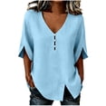 thumbnail image 2 of Yteetum 3/4 Length Sleeve Shirts for Women Summer V Neck 3/4 Sleeve Cotton Linen Tops Womens Casual Solid Loose Lightweight Comfy T Shirts, 2 of 7