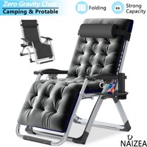 NAIZEA Zero Gravity Chair with Removable Cushion and Cup Holder, Black