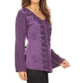 thumbnail image 3 of Sakkas Salma Womens Button Down Long Sleeve Blouse Top Shirt Stonewashed and Lace - Purple - XXL, 3 of 5