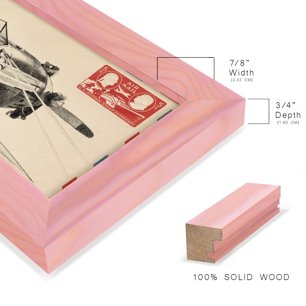 Vintage Airmail I -Framed Print w/glass-Sunset Pink
