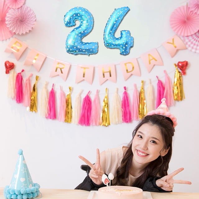 Bewildely Globo decorativo de papel de aluminio con número de 32 pulgadas, cumpleaños para niños y adultos Kits de decoración para fiestas estrella azul cuatro