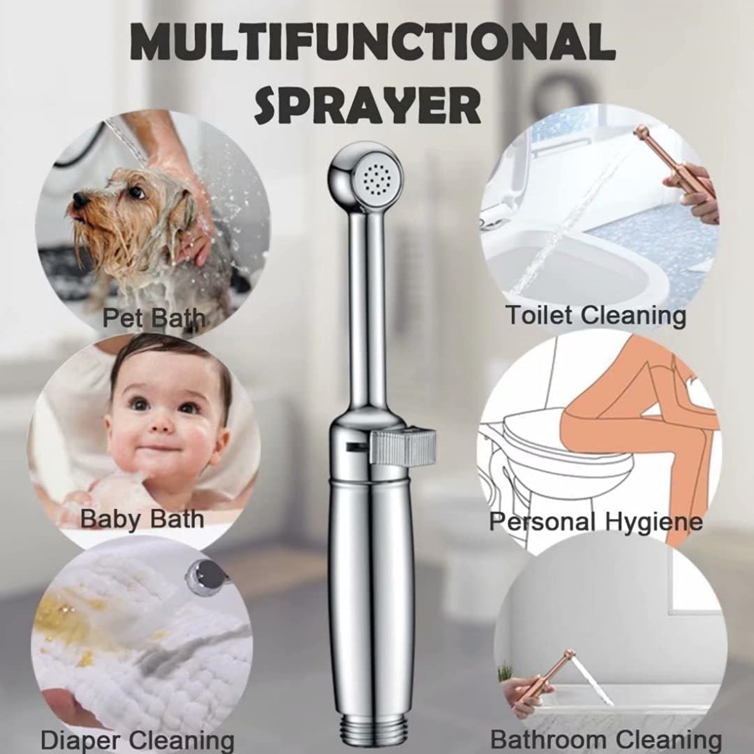 Handheld Bidet Sprayer for Toilet, Cloth Diaper Sprayer Set Hand Held Bidet Jet Spray for Toilet with Backflow Preventer, Adjustable Water Pressure Control, Brass 7.2" Hand Bidet Wand, Chrome