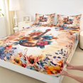 thumbnail image 3 of Homewish Cartoon Orange Guitar Kid Bed Sheets, Watercolor Fall Rustic Flower Floral King Sheets, 4pcs, 3 of 7