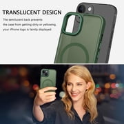 Magnetic for iPhone 13 Case/iPhone 14 Case Compatible with Magsafe Translucent Matte Slim Anti-Scratch Military Grade Protective Phone Case for iPhone 13/iPhone 14 for Men, Deep Green