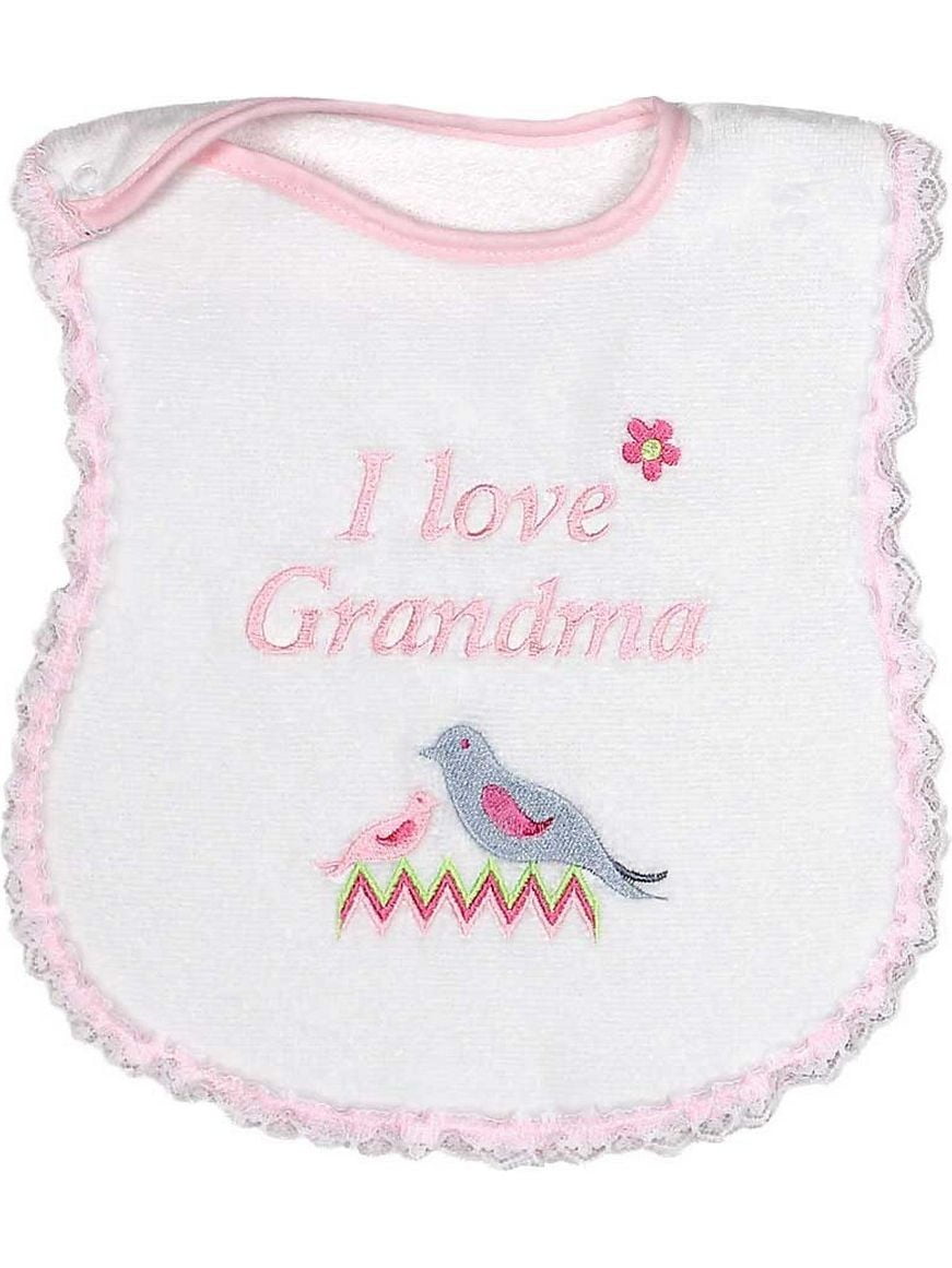 Baby Girls "I Love Grandma" Embroidered Bib, Pink by Raindrops