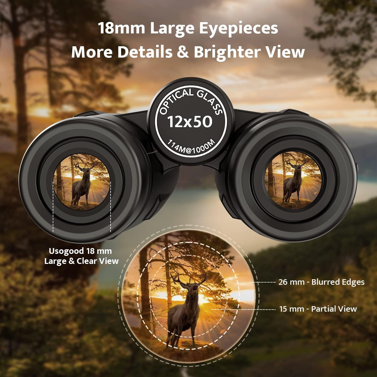 Usogood 12x50 HD Binoculars for Adults and Kids, Binoculars for Day and Night with Tripod Phone Adapter, Clear FMC BAK4 Prism Lens, Binoculars for Birds Watching Hunting Traveling
