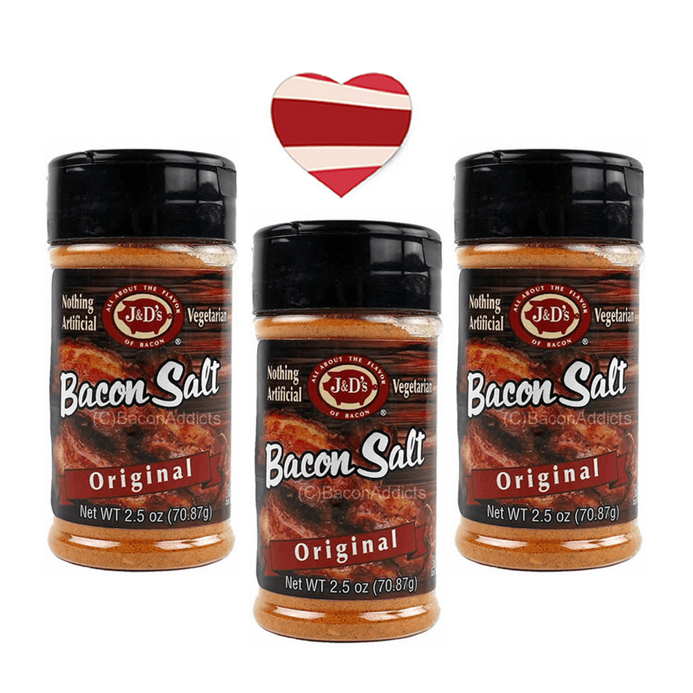 J&D's Original Bacon Salt 3 PACK + STICKER Low Sodium Bacon Flavored Seasoning Salts