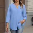 thumbnail image 4 of Button Down Shirts for Women Cotton Linen V Neck 3/4 Sleeve Tops Dressy Casual Loose Work Blouses Navy XL, 4 of 4
